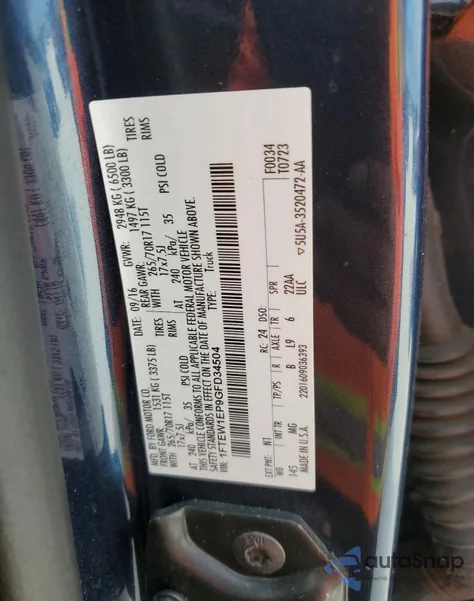 2016 Ford F150 Supercrew из США, поврежденный, VIN 1FTEW1EP9GFD34504